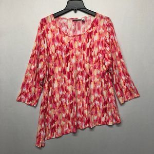 Susan Graver Women 3/4 Sleeve Asymmetrical Hem Blouse Size Extra Large M091 -16